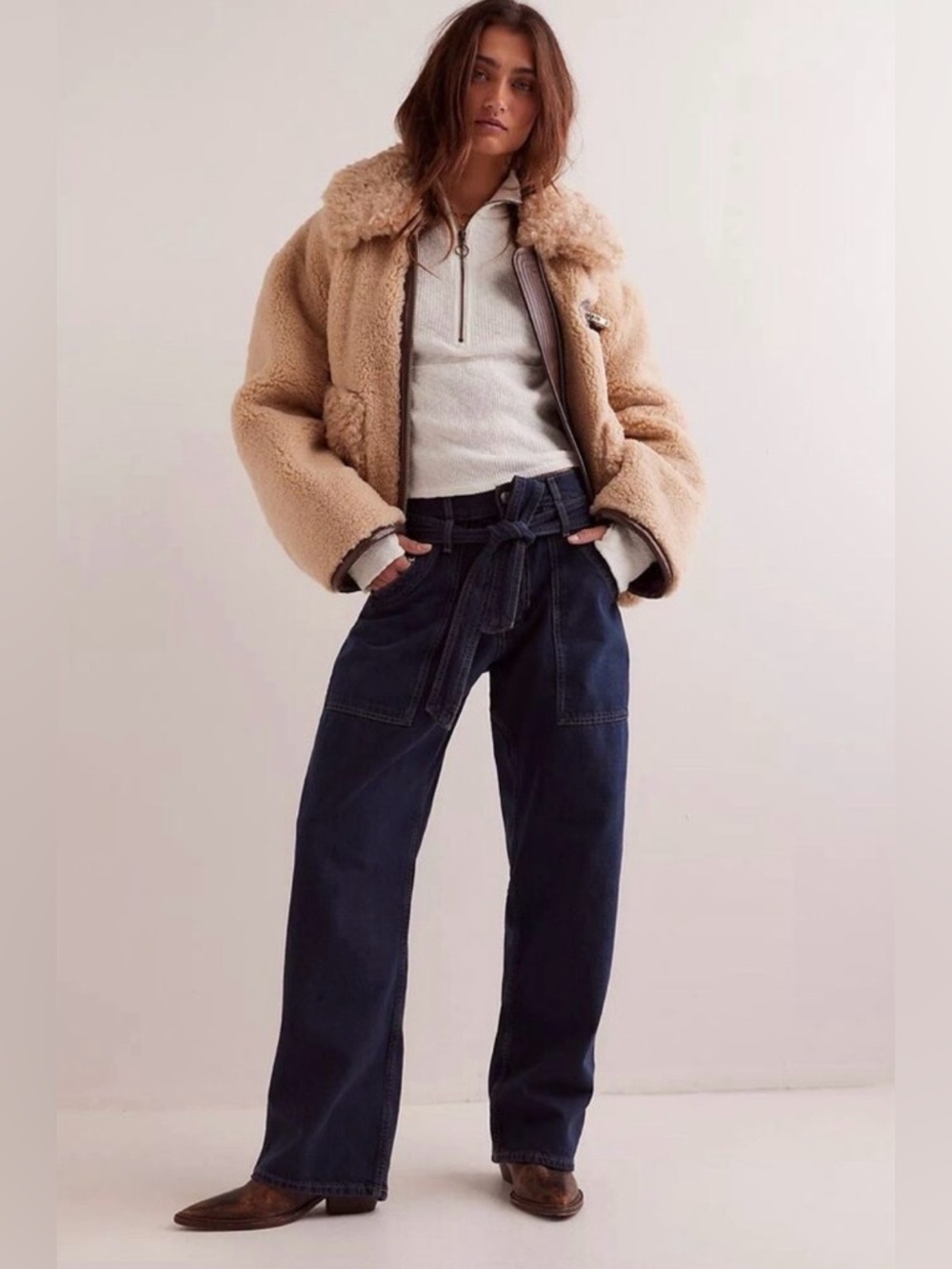 Free People We The Free Blue Jay Belted Boyfriend Jeans - Picture 2 of 10